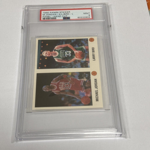 1990 Panini Sticker Michael Jordan #K & Larry Bird #L PSA 9 Hall of Fame!