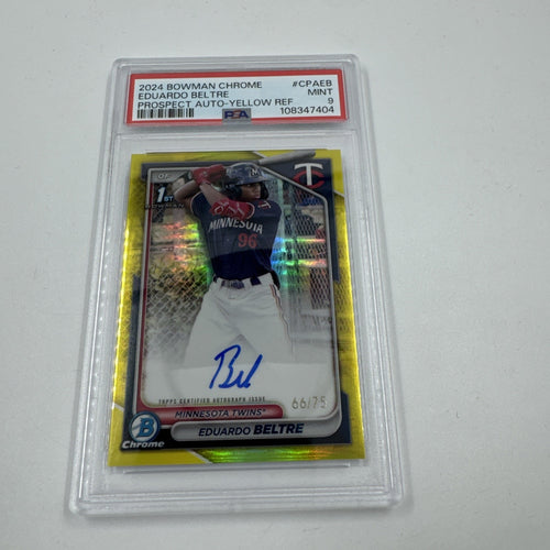 2024 TOPPS BOWMAN CHROME #CPAEB EDUARDO BELTRE 1st AUTO Yellow /75 PSA 9
