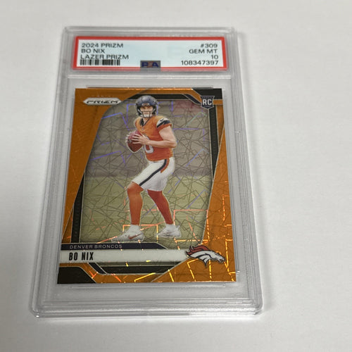 2024 Panini Orange Lazer Prizm #309 Bo Nix Denver Broncos RC Rookie PSA 10