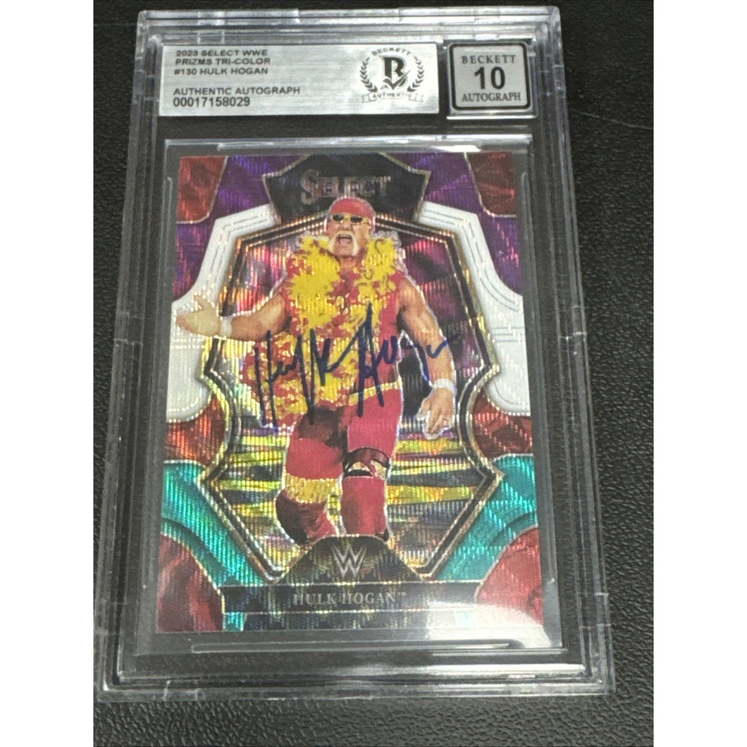 2023 Select WWE Prizm TRI-COLOR Hulk Hogan On Card Auto Beckett 10