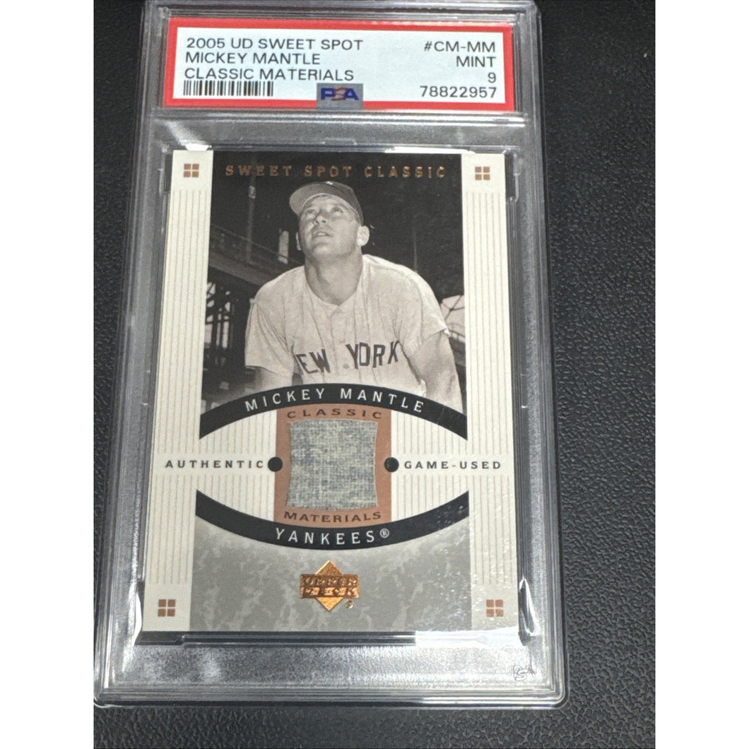2005 UD Sweet Spot Classic Materials Mickey Mantle Yankees HOF Worn Patch PSA 9