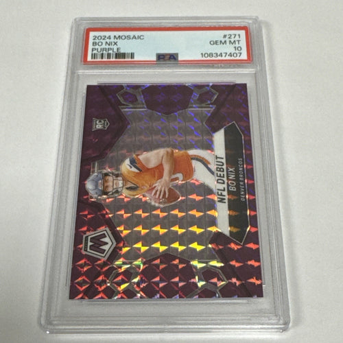 2024 Panini Mosaic #271 Bo Nix NFL Debut Purple Prizm /49 PSA 10
