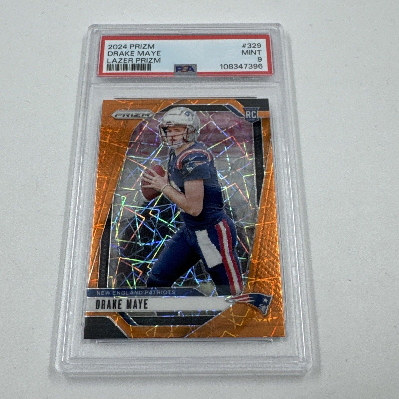2024 Drake Maye Prizm RC Rookie Orange Lazer PSA 9 Mint Patriots