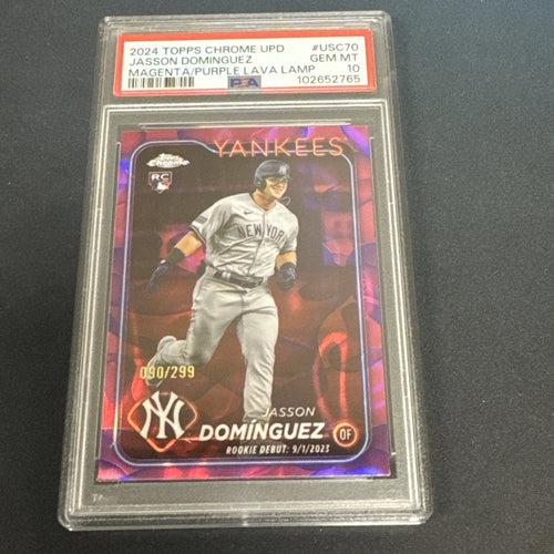 2024 TOPPS CHROME UPDATE MAGENTA/PURPLE LAVA LAMP JASSON DOMINGUEZ RC/299 PSA 10