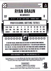 2018 Donruss Optic Ryan Braun Milwaukee Brewers #104