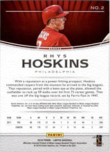 Load image into Gallery viewer, 2018 Panini Chronicles Limited Rhys Hoskins RC Philadelphia Phillies #2