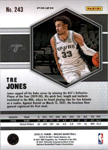 2020-21 Panini Mosaic Tre Jones RC San Antonio Spurs #243 Pink Camo
