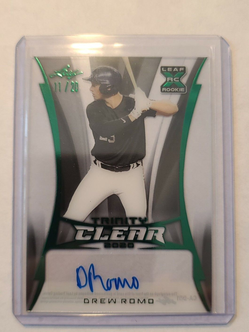 DREW ROMO 2020 LEAF TRINITY CLEAR RC ROOKIE XRC AUTO GREEN /20 ROCKIES PROSPECT
