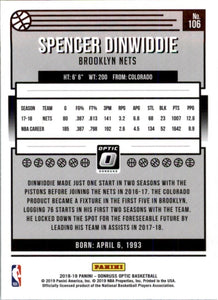 2018-19 Donruss Spencer Dinwiddie Brooklyn Nets #106