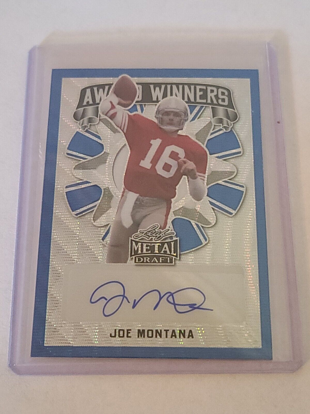 2022 Leaf Metal Draft Joe Montana Blue Wave Auto /25