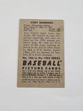 Load image into Gallery viewer, 1952 Bowman Set-Break #184 Curt Simmons VG-VGEX JH01
