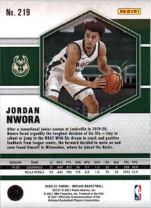 2020-21 Panini Mosaic Jordan Nwora RC Milwaukee Bucks #219