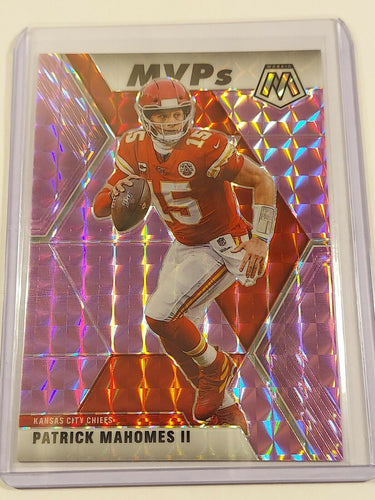 2020 MOSAIC PATRICK MAHOMES II MVP PURPLE PRIZM CARD SSP/49