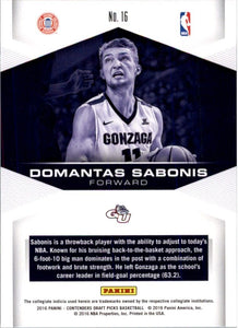 2016-17 Panini Contenders Draft Picks Domantas Sabonis Gonzaga Bulldogs #16